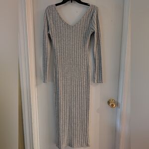 SHEIN Light Gray Ribbed Long Sleeve Dress